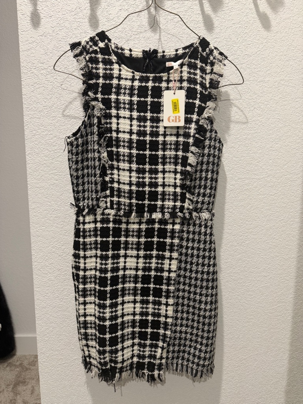 Gianni Bini Black and White Tweed Fringe Mini Dress